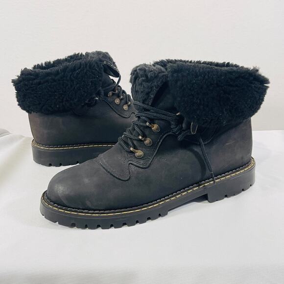 Sorel Boots Womens 9.5 Black Leather Lace Up Shearling Cuff Winter Snow Outdoor - Picture 1 of 11